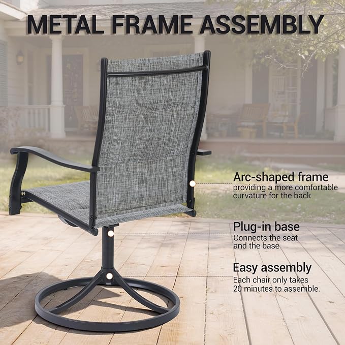 Patio Swivel Rocker Chairs Set of 4,Outdoor Dining Chairs High Back,15° Gentle Rocking Patio Chair with Padded Textilene, Metal Frame for Poolside Lawn Garden,Grey(4 PCS)