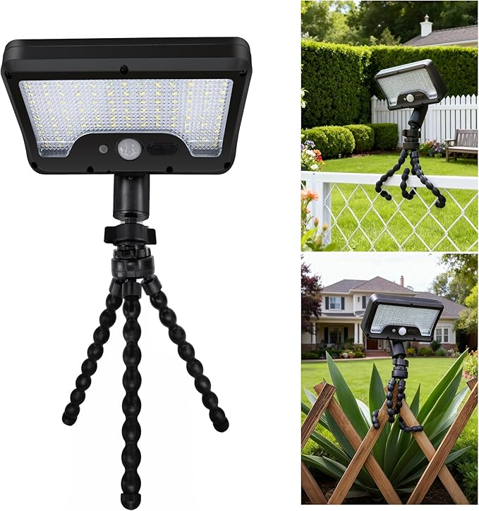 Motion Sensor Solar Light with Flexible Octopus Tripod, 600LM Lights with 3CCT, IP65 Waterproof Adjustable Fixture Black for Outdoor Garden Tree Porch Camping [1-Pack]