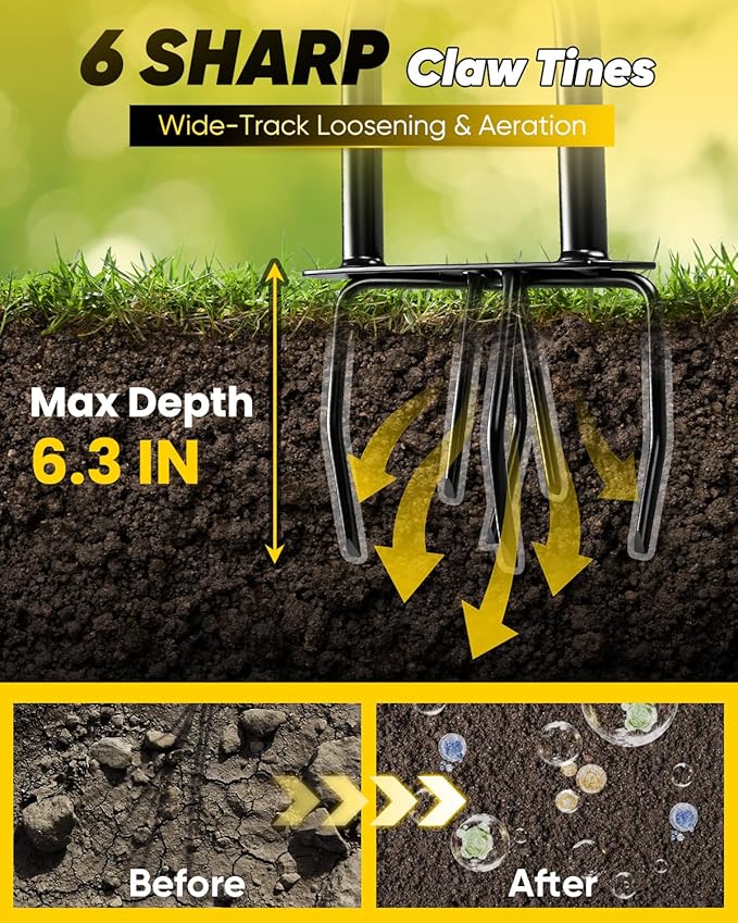 Saker Hand Tiller Garden Tool – Manual Twist Garden Cultivator with Foot Plate, Steel Garden Claw & 32-Inch Adjustable Long Handle, Heavy-Duty Soil Loosener for Raised Beds, Planting Boxes & Lawn Care