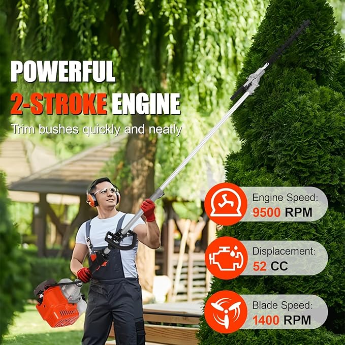 52cc Gas Weed Wacker, 5 in 1 Weed Eater Gas Powered, Brush Cutter and Gas String Trimmer 2-Cycle Extreme Duty, 1-Year Warranty, Grass Trimmer 2025 Upgraded
