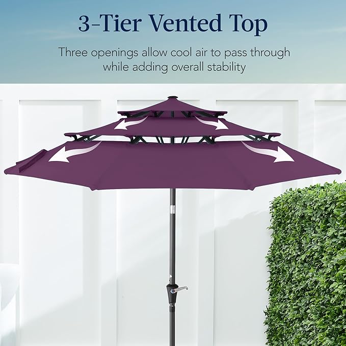 Best Choice Products 10ft 3-Tier Market Patio Umbrella, Outdoor Sun Shade with Tilt, Crank Lift, 8 Ribs for Backyard, Deck, Poolside