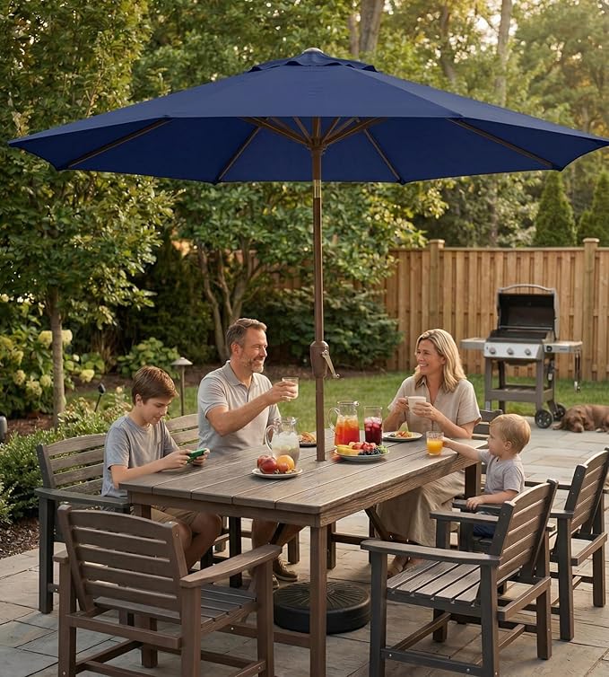 10FT Patio Umbrella, Outdoor Umbrella with Push Button Tilt and Crank, 8 Sturdy Ribs, UV Protection & Waterproof Market Umbrella for Pool, Backyard, Beach,Deck (Navy)