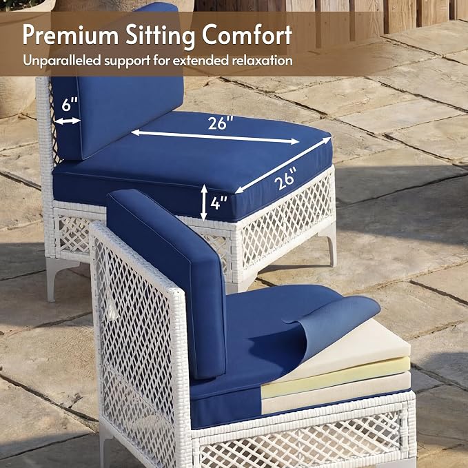 7-Pcs Outdoor Sofa with Thick Cushion, Lightweight Patio Sectional with Effortless Assembly, Space-Saving Outdoor Furniture Set & Easy-Clean Open Weave Wicker for Backyard, Garden (Navy Blue)