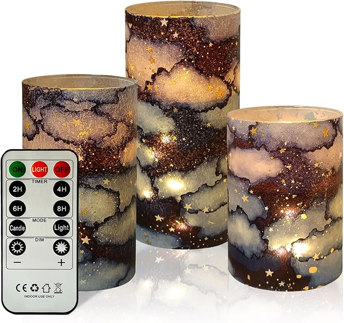 Flickering Flameless Candles, Recessed String Light LED Candles 3D Wick Acrylic Battery Operated LED Pillar Candles with Remote and Timer for Modern Simple Home Decor Set of 3