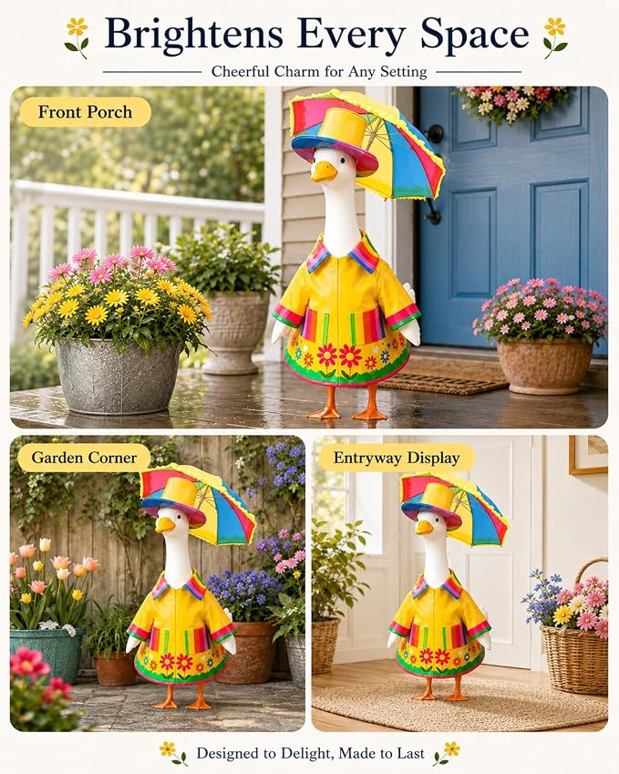 Porch Goose Raincoat Outfits, Summer Spring Lawn Yard Goose Statue Clothes Costume for 23" Lawn Outdoor Garden Yard Patio Geese Statue Decoration with Raincoat Umbrella Hat (Yellow raincoat)
