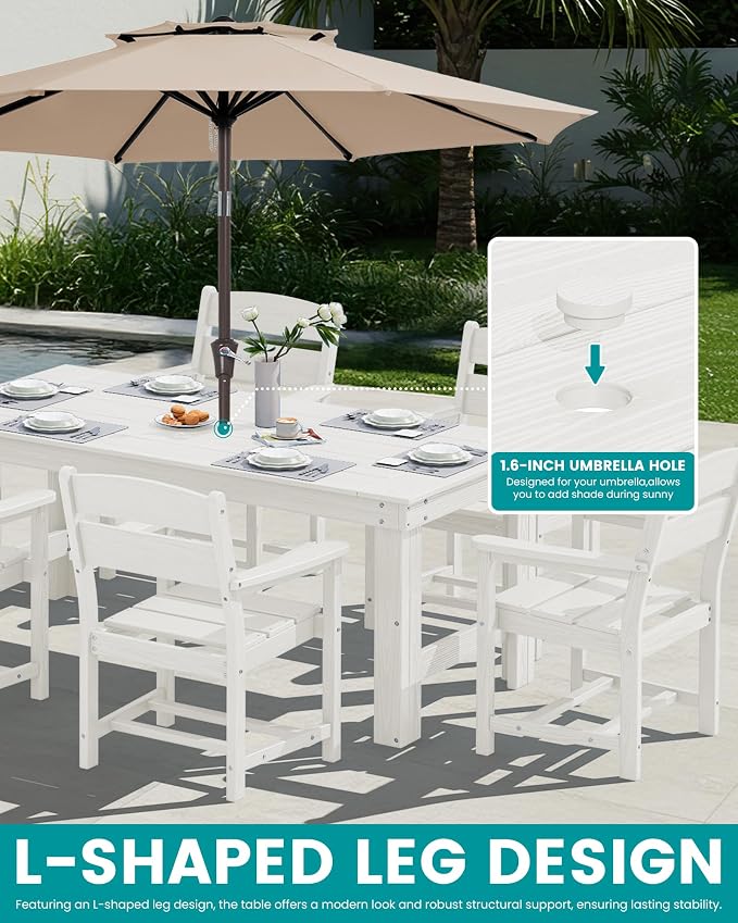 SERWALL HDPE Outdoor Dining Table and Chairs Set for 6 | with Oversized Chair Seat