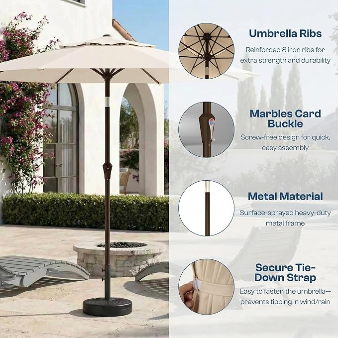 Patio Umbrella, 2 Tier Outdoor Table Umbrella, Large Vented Market Umbrellas with Push Button Tilt and Crank, 8 Sturdy Ribs for Backyard, Deck, Pool, UPF50+ UV Protection
