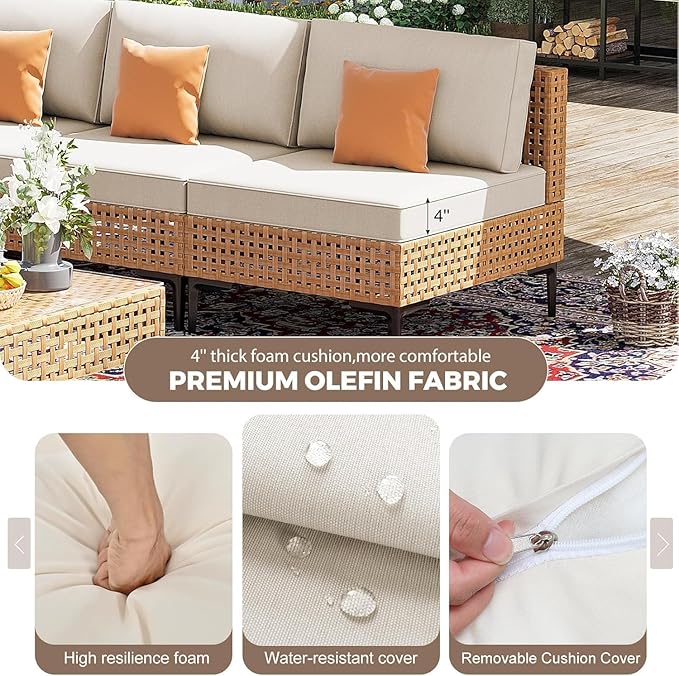 Patio Furniture Set 9 Piece Large Outdoor Sectional Free Combination Outdoor Furniture with Thick Cushion All Weather Wicker Boho Patio Conversation Sets for Porch, Deck