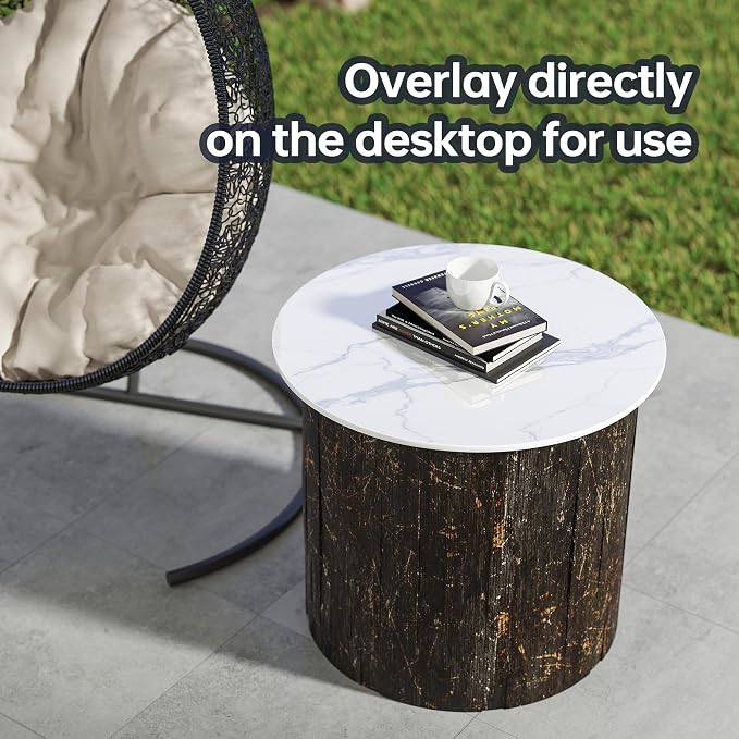 Round Sintered Stone Table Top, 59" White Marble Desktop, DIY Replacement & Cover, Scratch & Wear Resistant, Easy to Clean, Suitable for Indoor & Outdoor