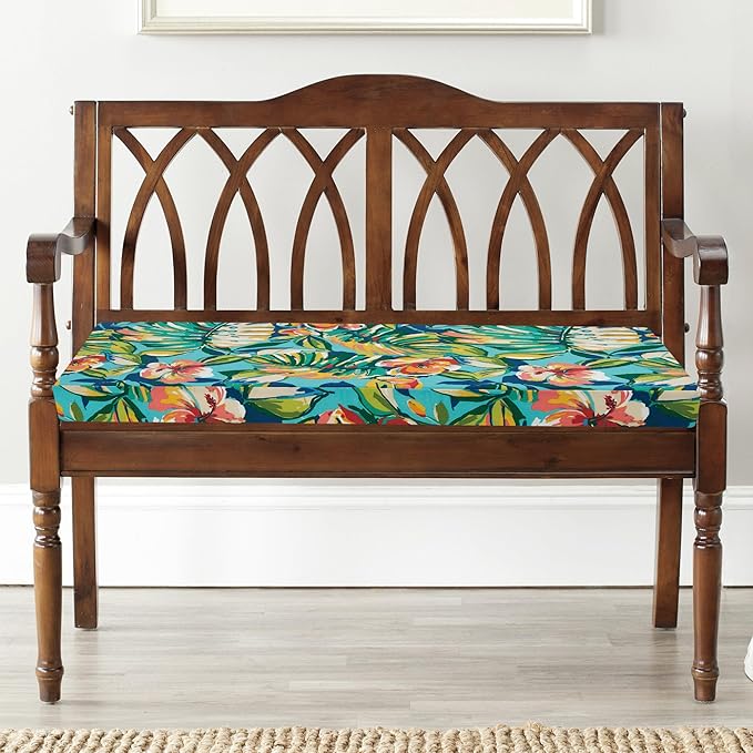 FUNHOME Outdoor Bench Cushion Covers,54" x 18" x 3", No Insert! Patio Bench Cushion Covers for Outdoor Furniture,Water Resistant Patio Loveseat Cushion Covers 1 Pack, Rosario Flower Leaf(Covers ONLY)