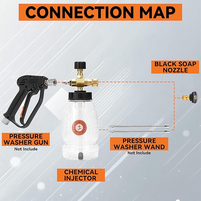JOEJET Chemical Injector for Pressure Washer with Bottle, Adjustable Pressure Washer Soap Injector with 1/4 Inch Quick Connect, 3600 PSI