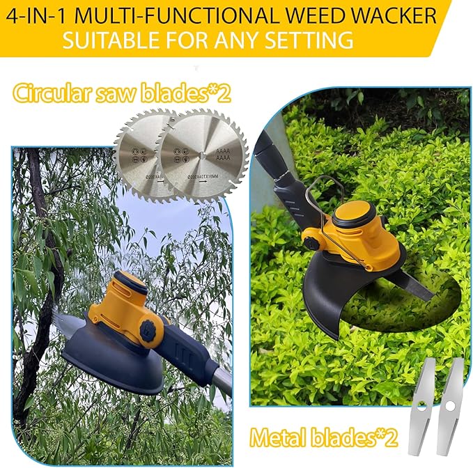 Cordless Weed Wacker for Dewalt 20V MAX Battery(No Batteries), 12 in Electric Weed Eater, 4 in 1 Cordless String Trimme/Edger/Brush Cutter, for Lawn & Garden & Brush Trimming(Tool only)