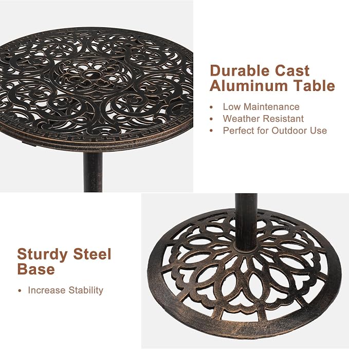 VINGLI 40" Outdoor Bar Table - Cast Aluminum Patio Dining Table, High Top Bistro Table (28" Dia x 40 H)