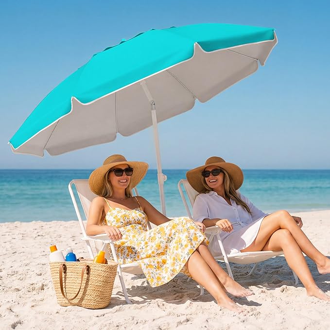 JEAREY 6.5ft Sun Shade Umbrellas, Portable Umbrella with Stand, Lightweight Sun Protection Free Standing Sport Umbrella for Outdoor Sports, Camping, Fishing, Patio, Beach, Peacock Blue
