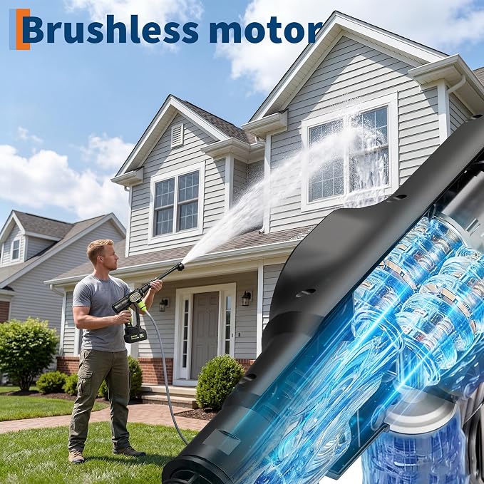 Garvee Cordless Pressure Washer 20V, 320 PSI Brushless Portable Power Washer with 6-in-1 Nozzle, Foam Cannon, 26ft Hose, Battery & Charger