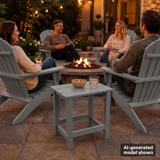 MXIMU Outdoor Side Table for Patio: Heavy-Duty Sturdy Warp Resistant Adirondack Table - Wood Grain Finish Outdoor End Tables - Easy Assembly & Low Maintenance Patio Side Table Grey