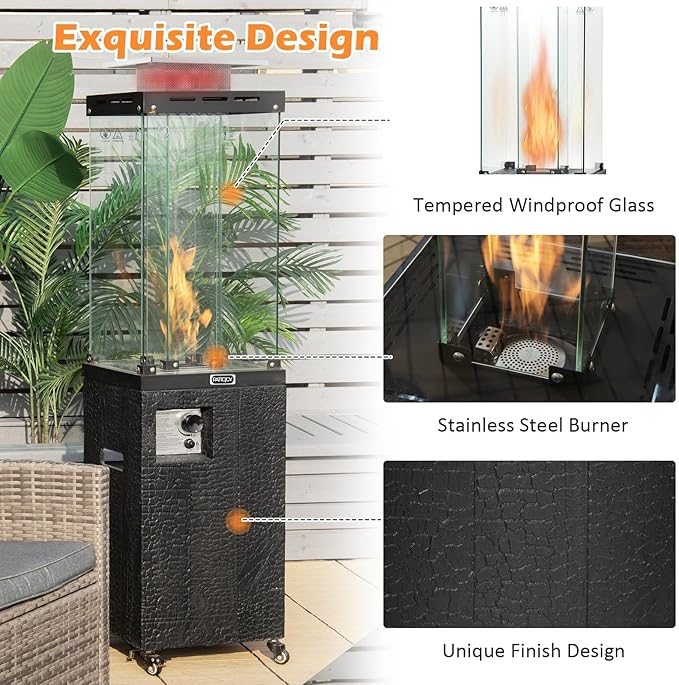 Tangkula 41,000 BTU Propane Patio Heater with Waterproof Cover, Outdoor Heater with Lockable Wheels, Adjustable Feet, Tempered Glass Tube, Suitable for Garden Porch Patio Deck (Black)