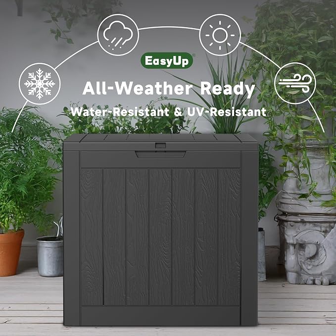 Vixzen 30 Gallon Outdoor Storage Box, Waterproof Resin Deck Box with Lockable Lid, Weatherproof Outside Container for Patio Furniture Cushions, Garden Tools & Pool Supplies (Black)
