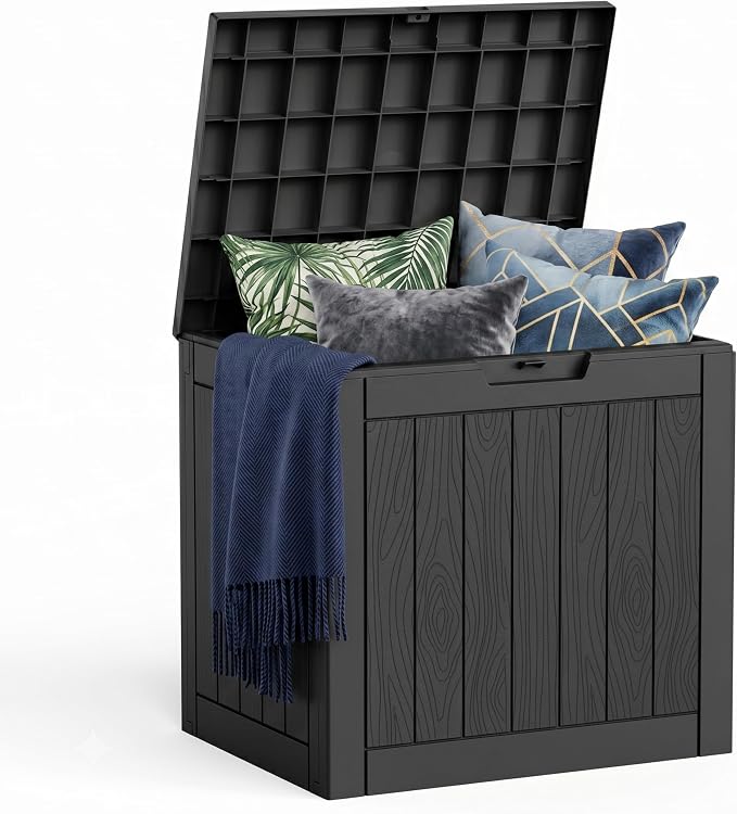 Deck Box Large Outdoor Storage for Patio Furniture,Outdoor Cushions,Garden Tools and Pool Supplies,Waterproof,Resin,Lockable (Dark black, 37 Gallon)
