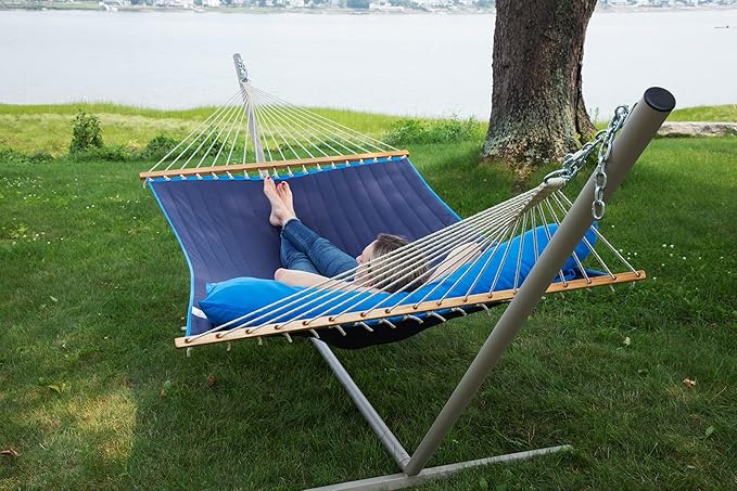 Ceara Patio Hammock Olefin Hammock Double Hammock for Two People Outdoor Patio Swing Chair Quilted Hammock Use Inside Outside Backyard Decor Porch Swing - Blue