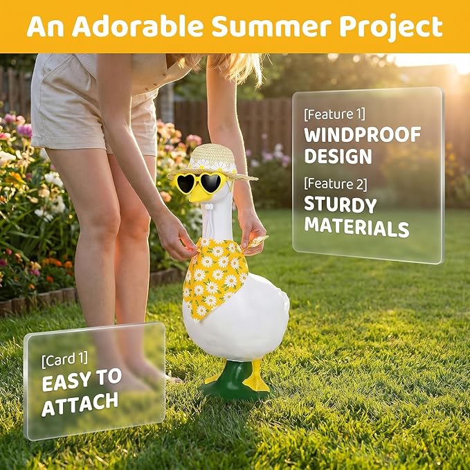 3Pcs Summer Porch Goose Outfit, Daisy Flower Goose Outfit for 23" 17" Lawn Porch Goose