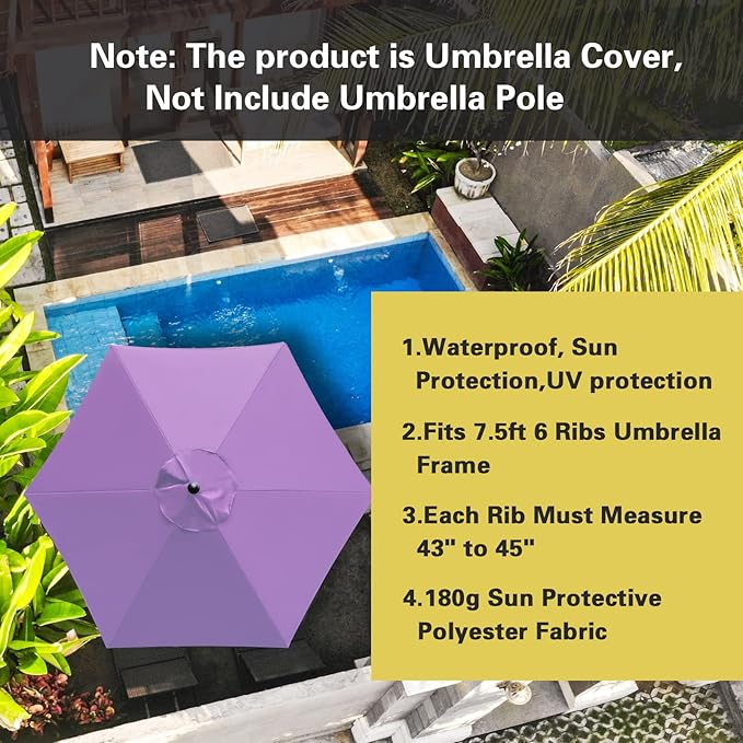 Sunnyglade 7.5ft Patio Umbrella Replacement Canopy Market Umbrella Top Outdoor Umbrella Canopy with 6 Ribs