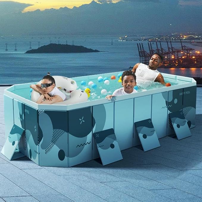 YYW Inflatable-Free Family Pool, Oversized Family Pool for Adults Pet Dogs Foldable Swimming Pool for Indoor, Outdoor, Summer Water Party(113" x 66" x 20")