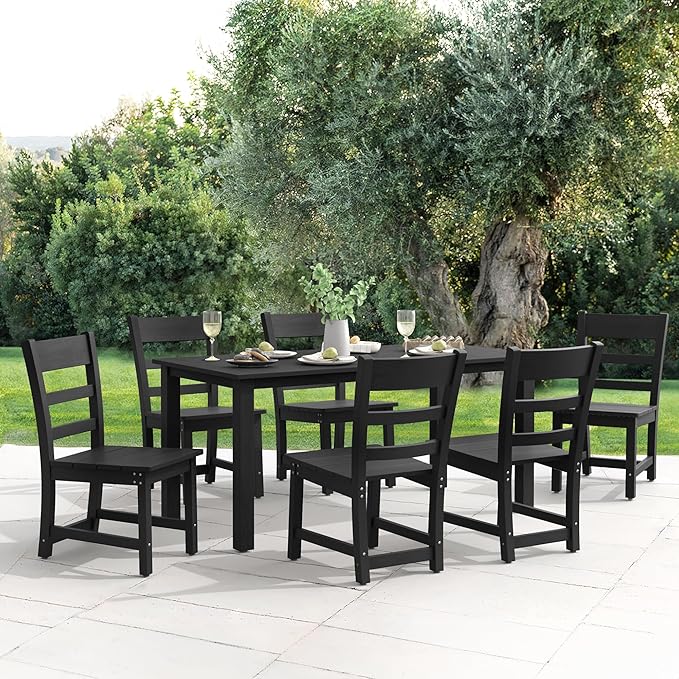 Cozyman 7-Piece Outdoor Dining Set - HDPS Patio Dining Table and Chairs, All Weather Furniture for Outdoor, Indoor, Patio, Garden, Black
