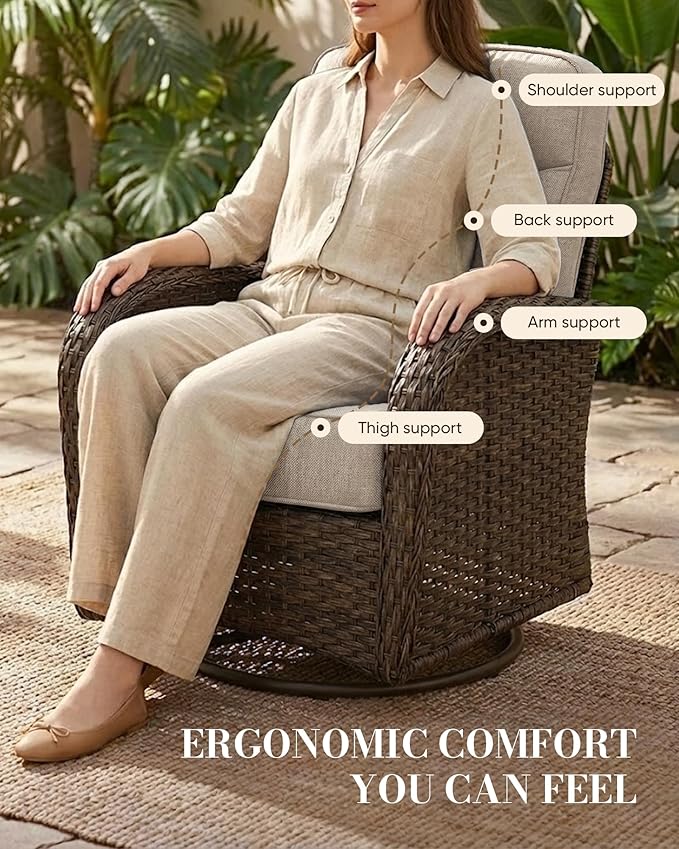 Belord Upgraded 6“ Cushion Luxury 10 Piece Patio Furniture Set with Fire Pit Table - Outdoor Couch & High Back Swivel Rocker Patio Chairs, Wicker Outdoor Furniture for Deck Porch Yard - Brown/Beige
