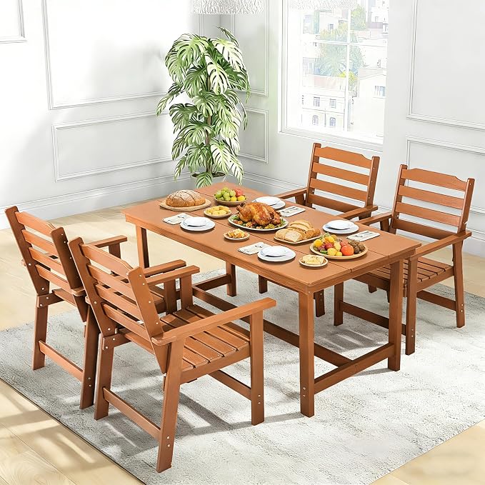 FUNBERRY Outdoor Dining Chair, HDPE All Weather Patio Chair for Outside | Wood-Grain, HDPE All Weather, No Rot or Rust or Crack, UV Fade Shield, 330LBS Weight Capacity, Easy-Clean for Outside