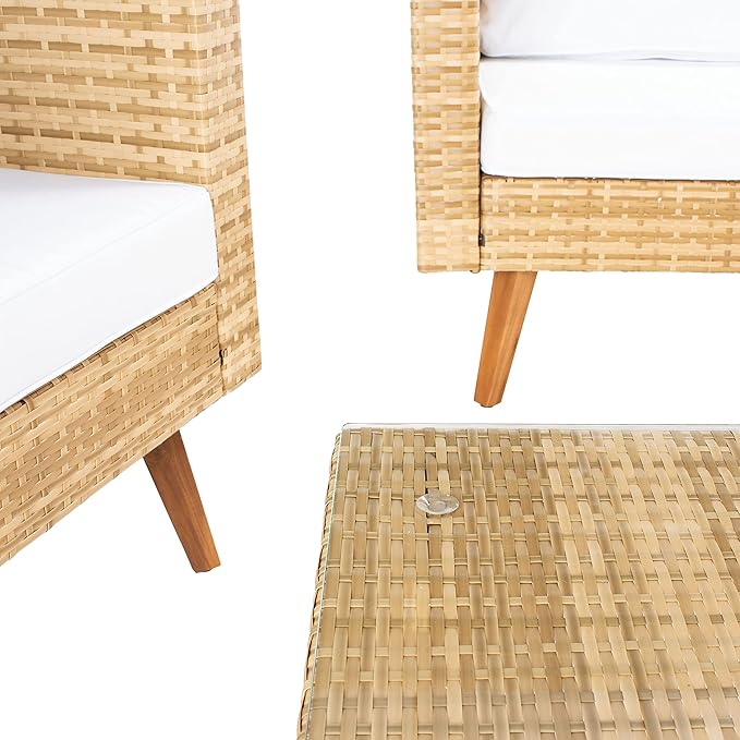 SAFAVIEH Outdoor Collection Presla Natural/White 6-Piece Patio Living Set PAT7715D-3BX