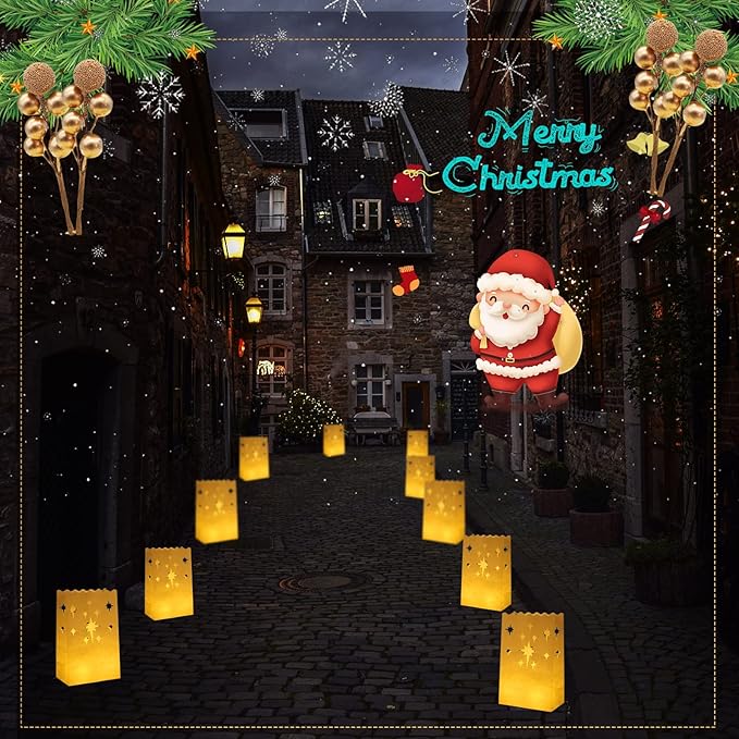 Sabary 50 Sets Luminary Bags with Flameless Tea Lights Outdoor Luminaries LED Lantern Candle Bags for Wedding Birthday Ramadan Christmas Party Decorations Romantic Decor(Firework)