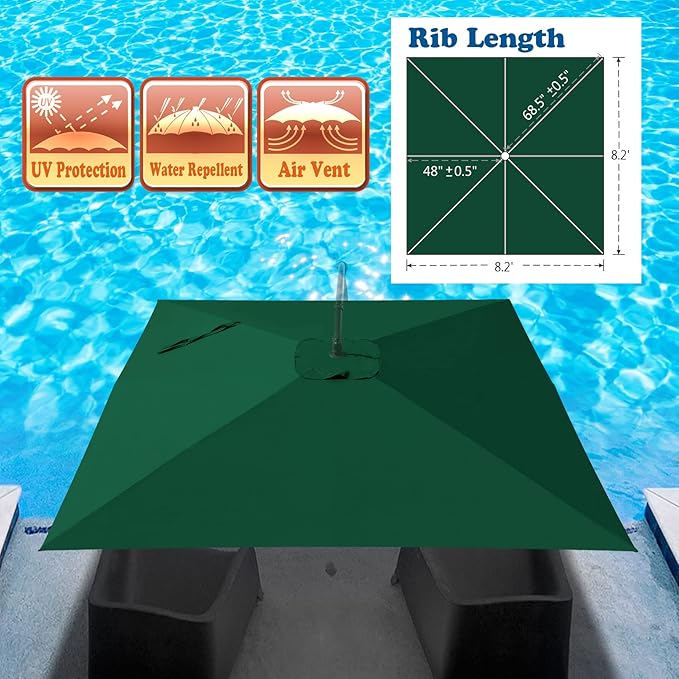 Replacement Umbrella Canopy for 8.2ft x 8.2ft 8 ribs in (Canopy Only)