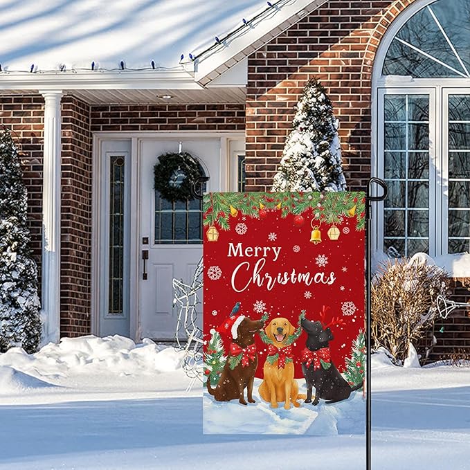 Christmas Garden FLag 12X18 IN Double Sided Christmas Dog Garden Flags for Xmas Winter Holiday Farmhouse Yard Outside Decoration