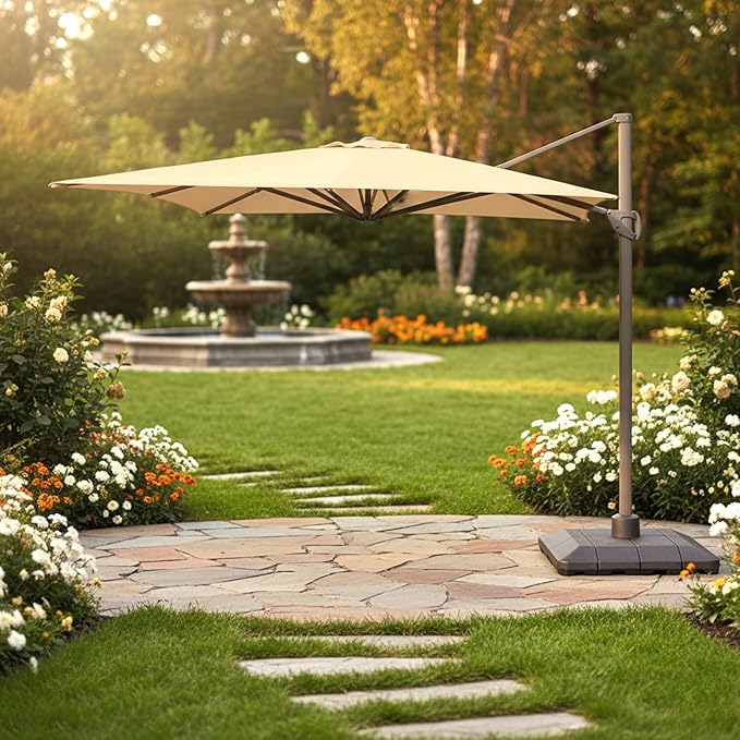 Garden Winds Reinforced Replacement Canopy Top Cover Compatible with The UMB-952371 Backyard Creations 10' x 13' Offset Patio Umbrella – Classic Sand, Riplock 350