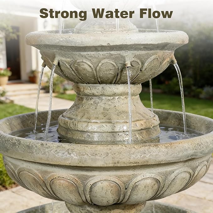 Naturefalls 42.5" Outdoor Water Fountain, 3-Tiers Fiber Reinforced Concrete Garden Water Feature, Electric Fountain with Low Voltage Pump Decorative Waterfall for Patio Backyard Lawn Yard Decor