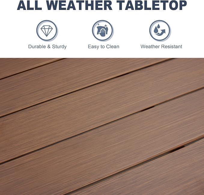 VICLLAX Patio 5 Pieces Outdoor Dining Set for 4, 38" Square Metal Dining Table with Umbrella Hole and 4 Swivel Textilene Chairs for Lawn,Garden,Porch,Walnut/Brown