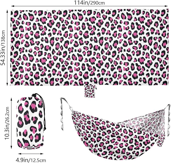 Camping Hammock Outdoor Hammocks for Outside Leopard Cheetah Rose Red Beach Trees Portable Lightweight with Pockets Tree Straps Indoor