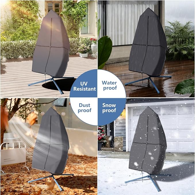 Patio Egg Chair Cover with Zipper Waterproof Heavy Duty Outdoor Hanging Chair Cover for Single Egg Swing Chairs All Weather Windproof UV Protection for Patio Furniture