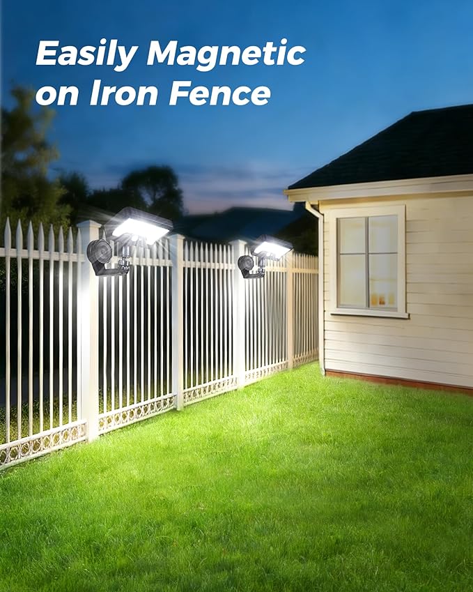 Magnetic Solar Lights Outdoor with Motion Sensor, 92LEDs 600 LM Bright Solar Fence Lights, IP65 Waterproof Security Lights with Strong Magnets for Deck, Patio, RV, Camper (1Pack)