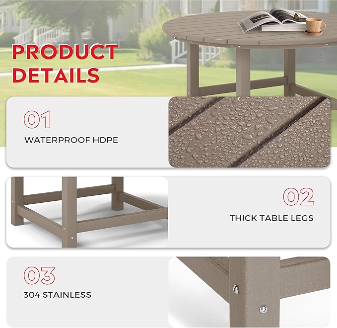 Costaelm Patio Conversation Set, Patio Chairs Set of 5 Balcony Firepit Furniture Outdoor Adirondack Square Table and Chair Backyard Furniture Set for Lawn Porch Pool Garden, Weathered Wood