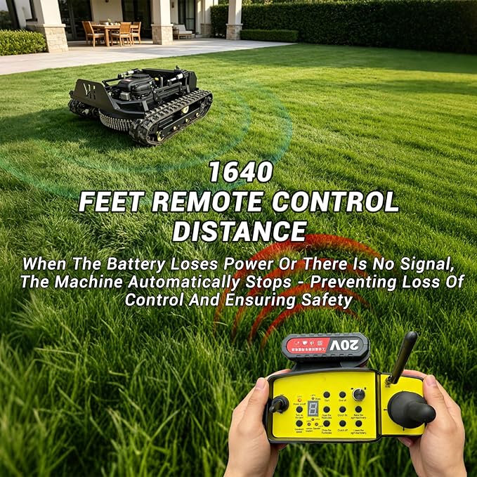 23HP Tracked Remote Control Lawn Mower with 35.5" Wide Deck & 1600W Brushless Motors, 45° Hill Climber for Pasture, Orchard & Yard