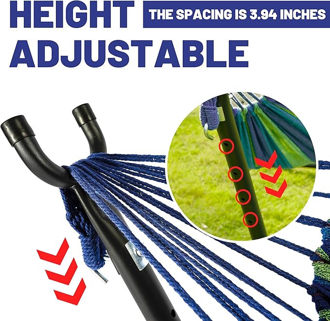 Hammock with Heavy-Duty Steel Stand for Outside，Hammocks 450 Lb Capacity，Portable Hammock，2 People Standing Hammocks，Suitable for Beach，Backyard, Gardens, Patio, Bedroom，100 * 40 * 38 Inch (Blue)