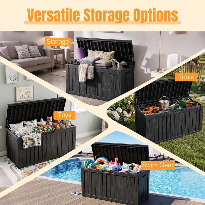 Outdoor Storage Box,140 Gallon Resin Deck Box,Waterproof & UV Resistant Lockable Package Delivery Bin,Toy Cabinet for Indoor & Outdoor