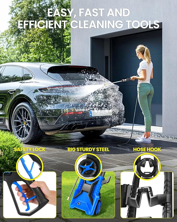 5000PSI Electric Pressure Washer 3.0GPM High Power Washer with 33ft Pressure Hose, 4 Nozzles and 500ml Foam Cannon for Cars/Fences/Driveways/Patios/Home Cleaning (Light Blue)
