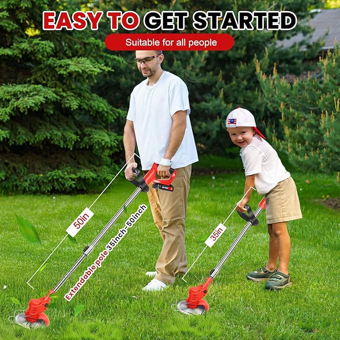 Electric Weed Wacker Cordless Weed Eater Battery Powered 21V, 4-in-1 Brush Cutter/String Trimmer/Grass Trimmer/Lawn Mower, 6 inch Lightweight Edger Stringless Weed Trimmer with Blade, 2 Battery
