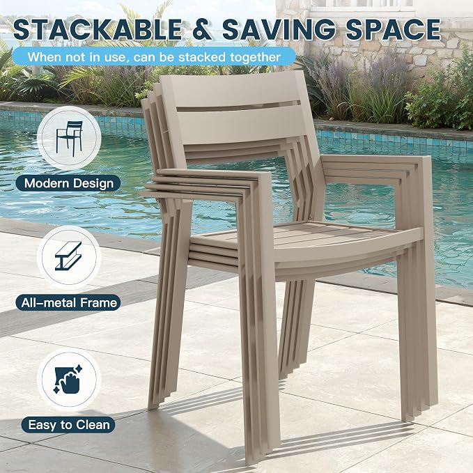 VICLLAX Patio 11 Pieces Outdoor Dining Set, Wrought Iron Metal Outdoor Table and Chairs Set, 60" Round Table with Umbrella Hole and 8 Stackable Chairs for Lawn, Garden, Porch, Sandshell