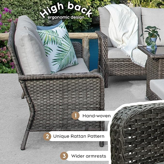 Brafab Patio Furniture PE Rattan Wicker Chair Conversation Set with Washable Cushion, Outdoor Conversation Furniture for Garden Poolside Balcony, Beige