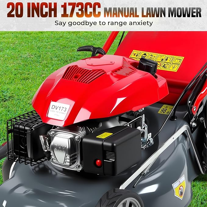 20-Inch Self-Propelled Gas Lawn Mower - 173cc Powerful Engine with 60L Grass Bag & Adjustable Cutting Height for Yard Lawn Care and Landscaping Red