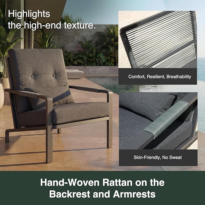 Patio Furniture Set, 3 Pieces Outdoor Patio Furniture with Coffee Table Set, Metal Patio Conversation Sets with Washable and High-Resiliency Sponge Cushions,Upgarded Grey
